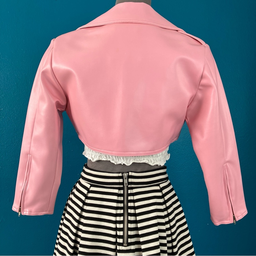 Pinup Couture Pink Vegan Leather Motorcycle Jacket Cropped Bolero Size XS - Picture 4 of 16